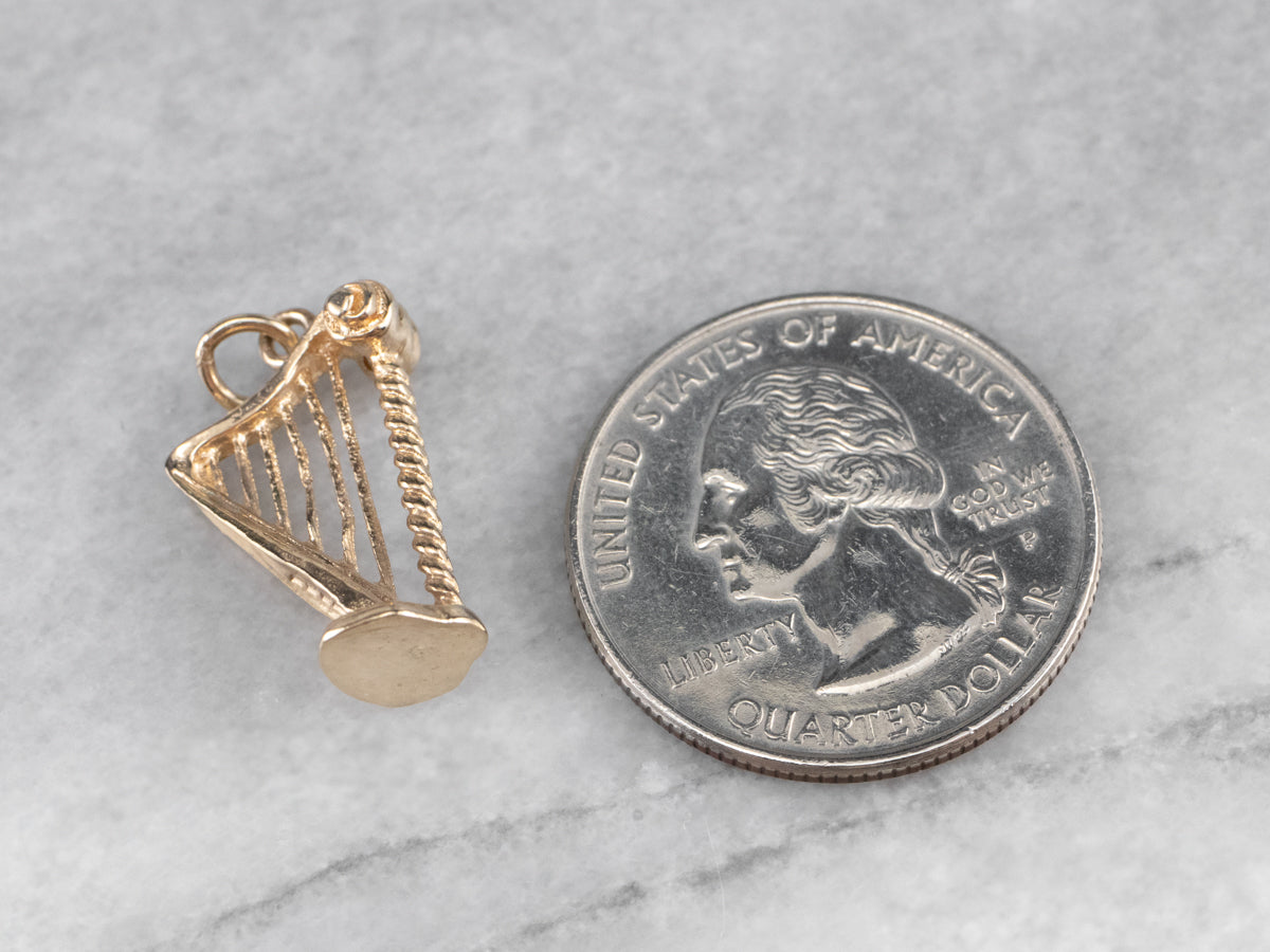 10K Gold Music Harp Charm