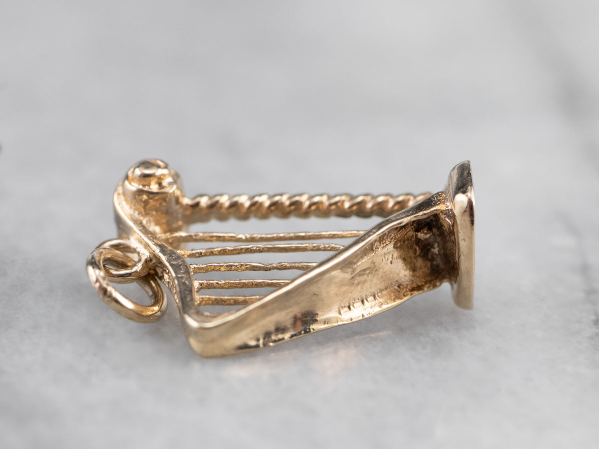 10K Gold Music Harp Charm