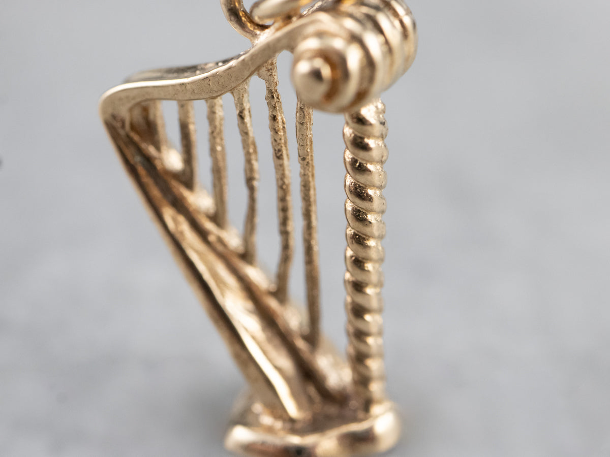 10K Gold Music Harp Charm