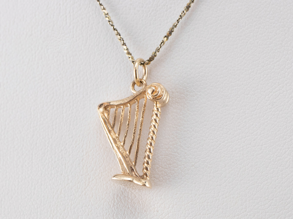 10K Gold Music Harp Charm