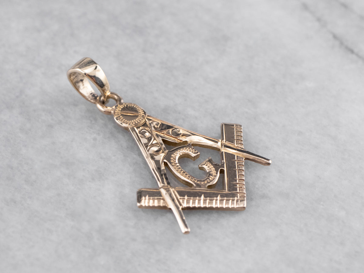 Vintage Masonic Symbol Gold Pendant