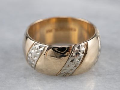 Floral Unisex Patterned Two Tone Gold Band