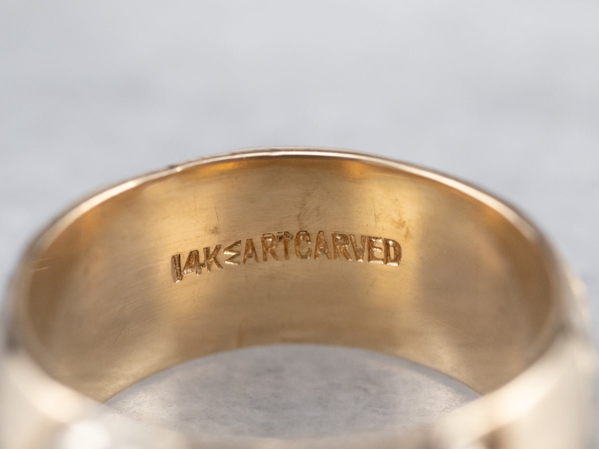 Floral Unisex Patterned Two Tone Gold Band