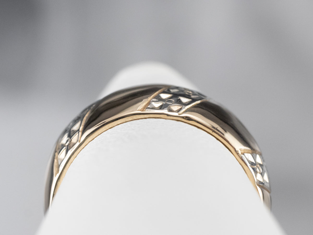 Floral Unisex Patterned Two Tone Gold Band