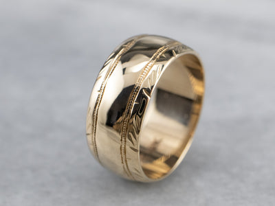 Wide Pattern Edge Gold Band