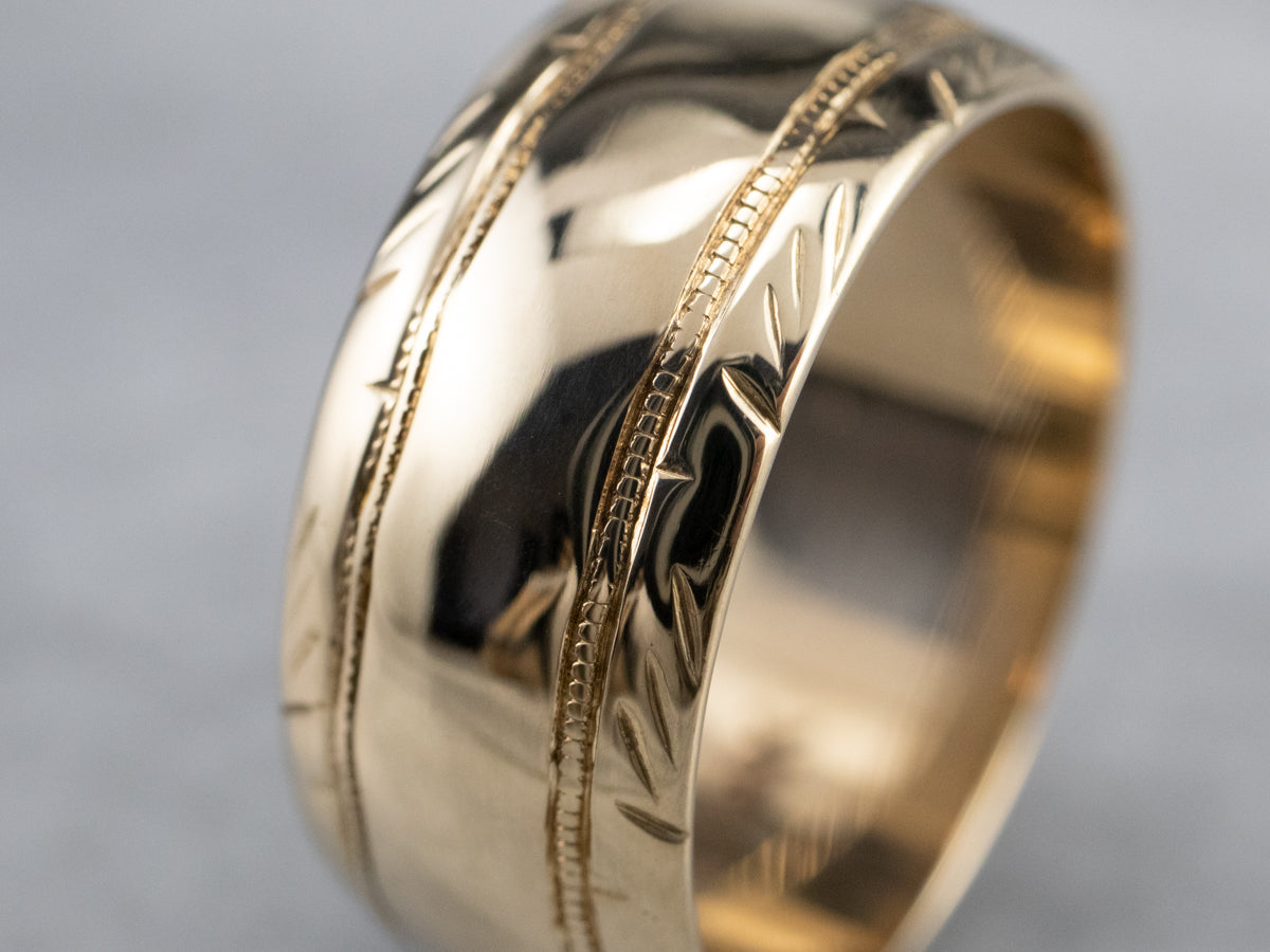 Wide Pattern Edge Gold Band