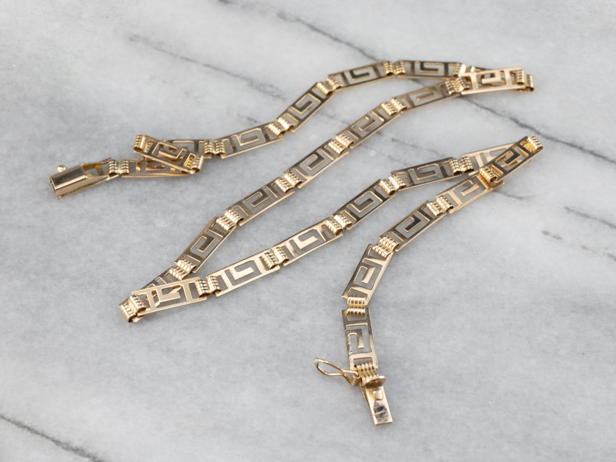 Gold Greek Key Pattern Link Necklace