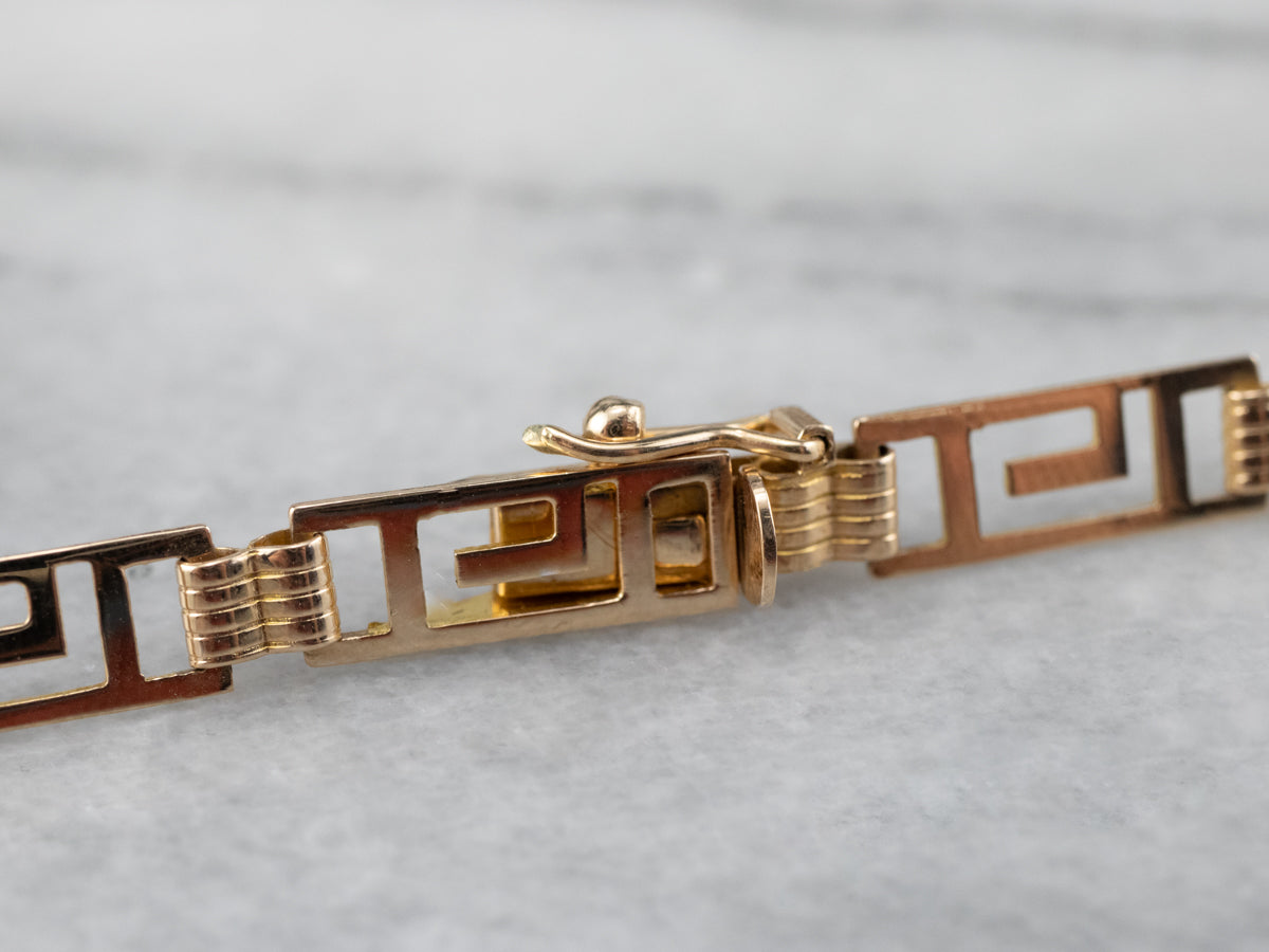 Gold Greek Key Pattern Link Necklace