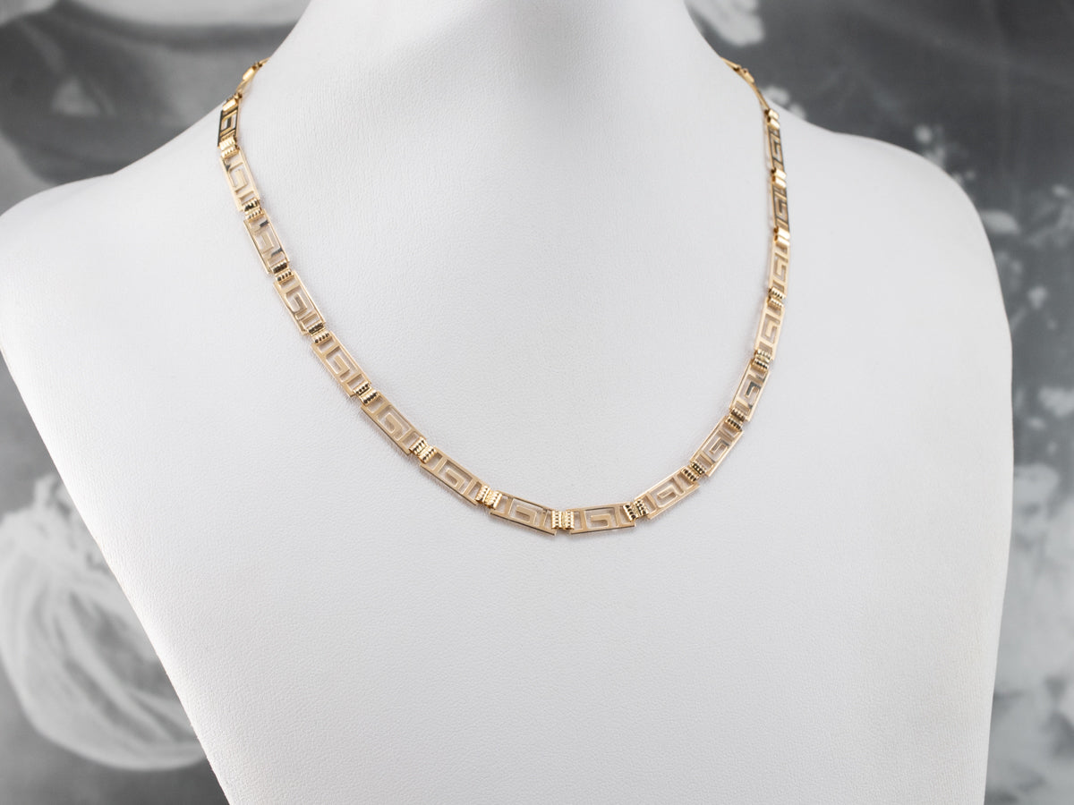 Gold Greek Key Pattern Link Necklace