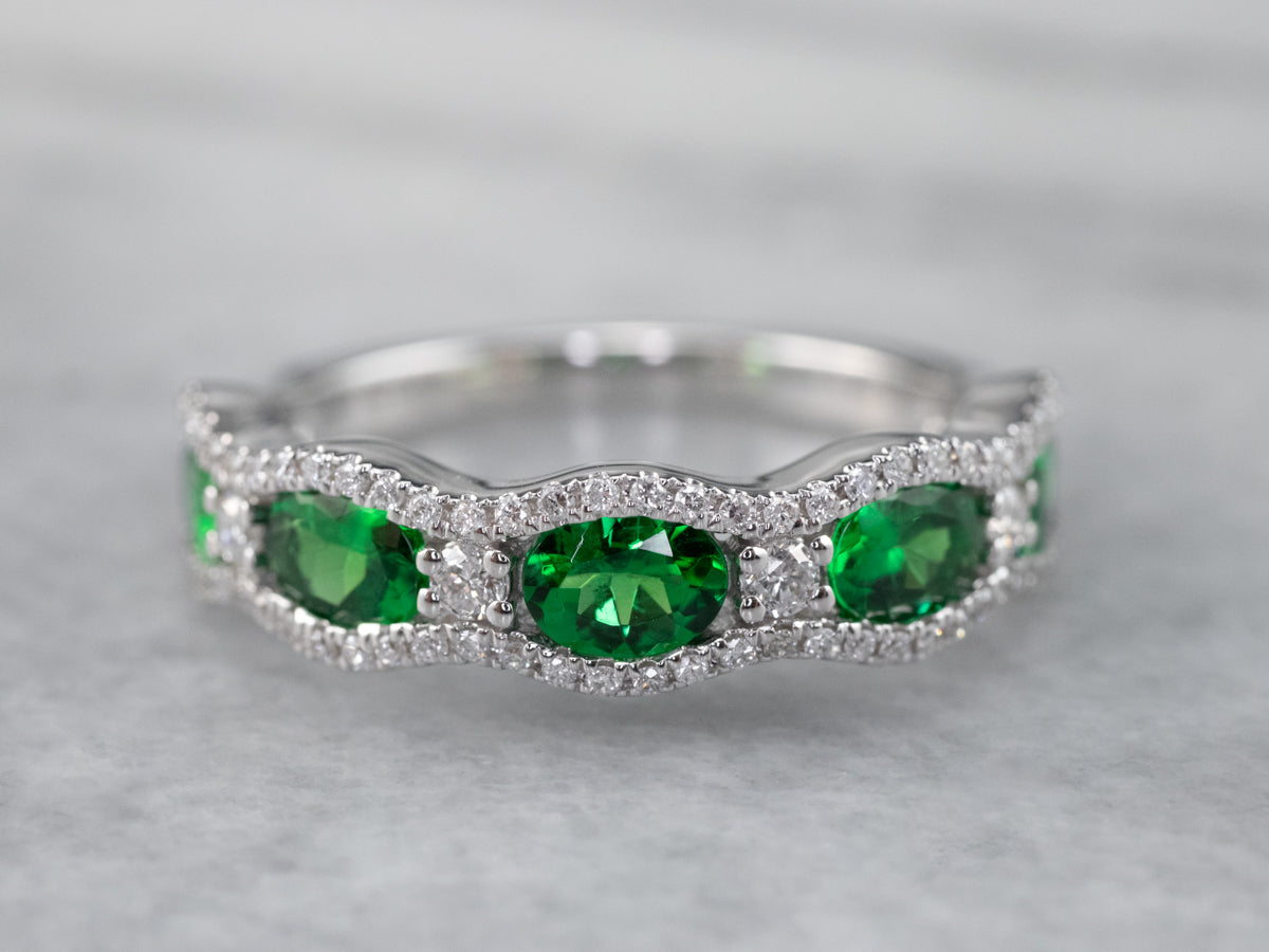 Tsavorite Garnet and Diamond Cocktail Band