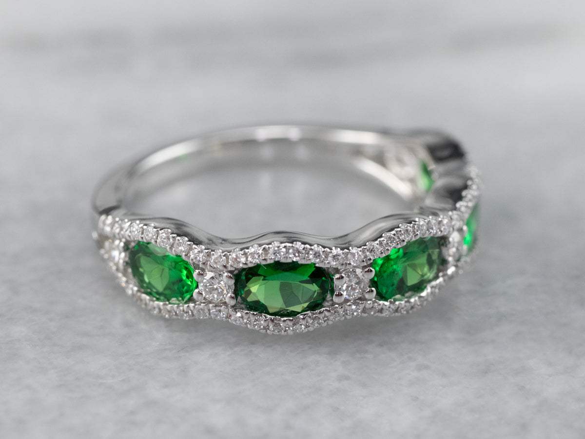 Tsavorite Garnet and Diamond Cocktail Band