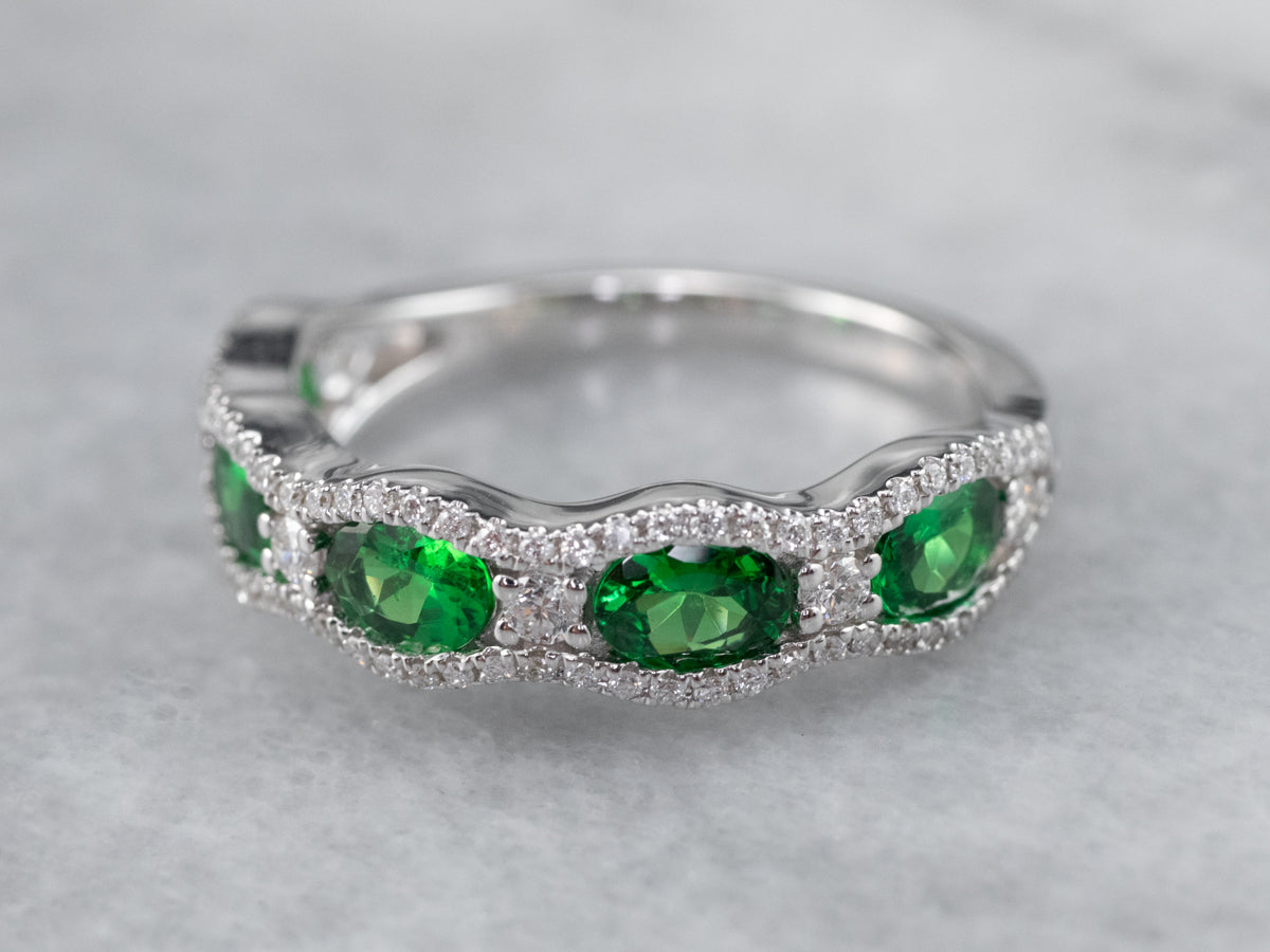 Tsavorite Garnet and Diamond Cocktail Band