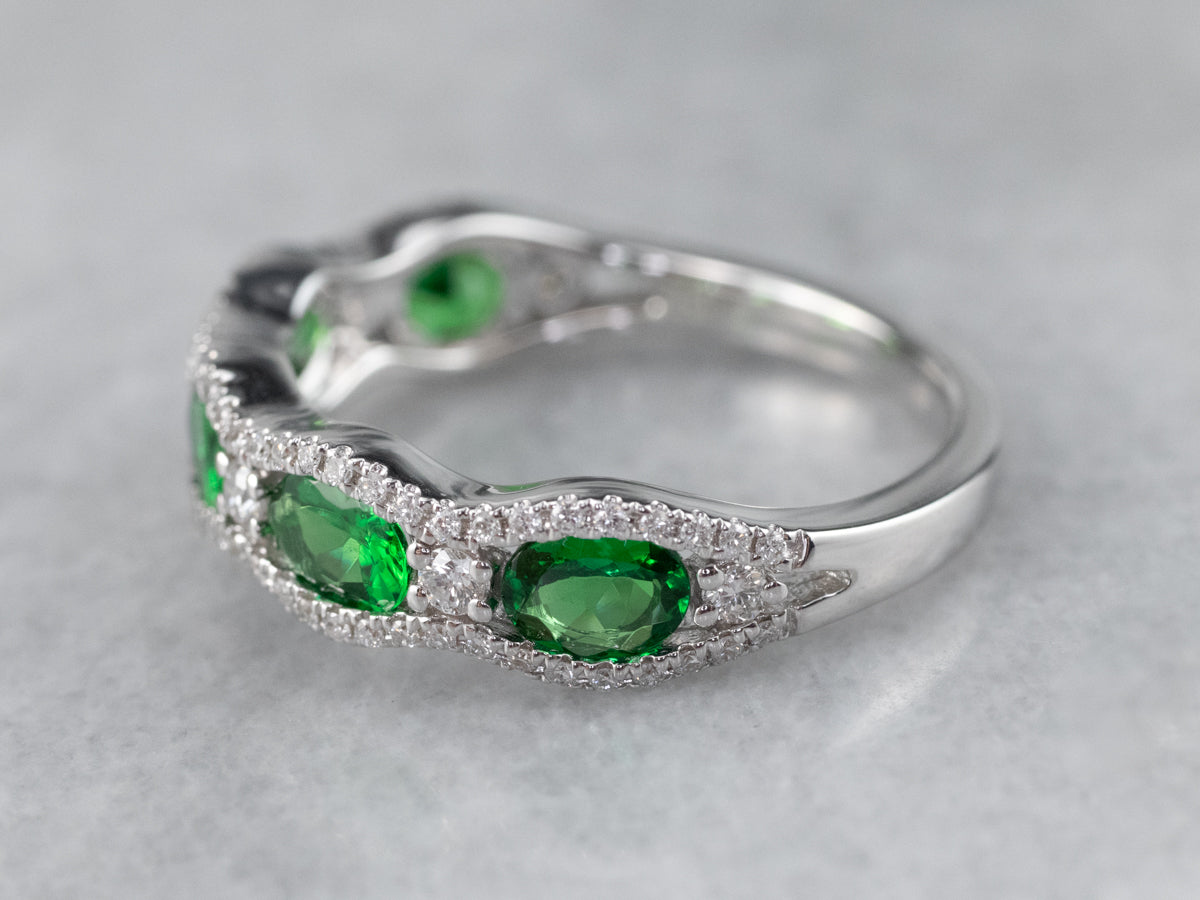 Tsavorite Garnet and Diamond Cocktail Band