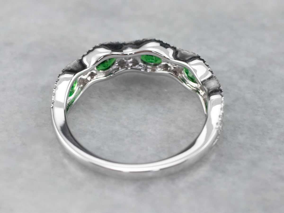 Tsavorite Garnet and Diamond Cocktail Band