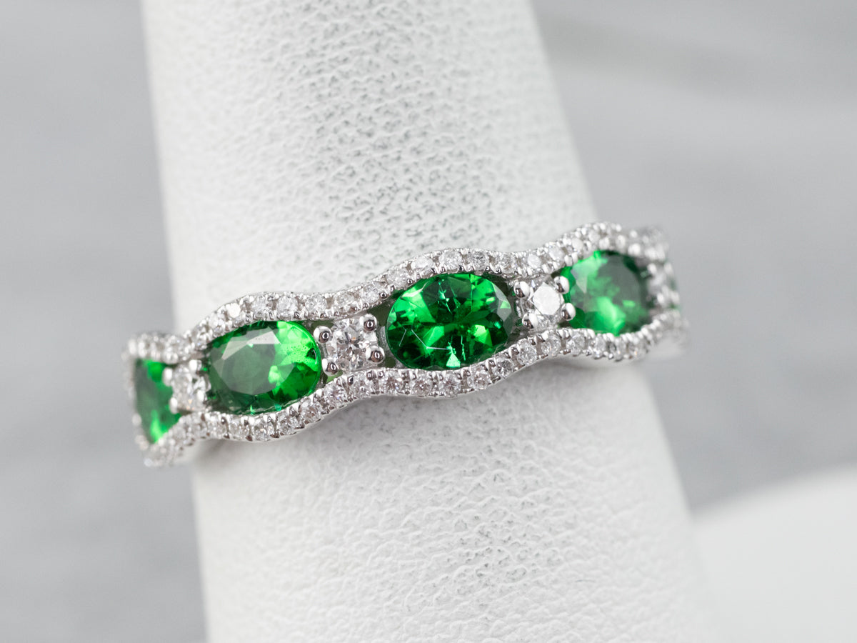 Tsavorite Garnet and Diamond Cocktail Band