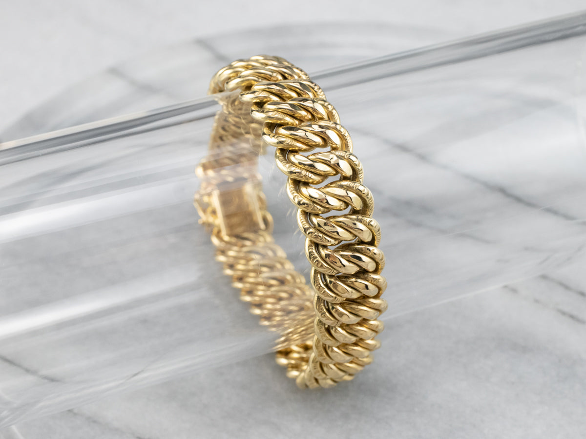 Chased 18K Gold Curb Chain Bracelet