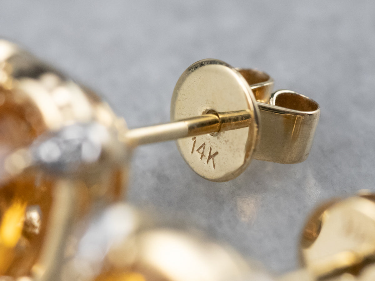 Modern Citrine and Diamond Stud Earrings
