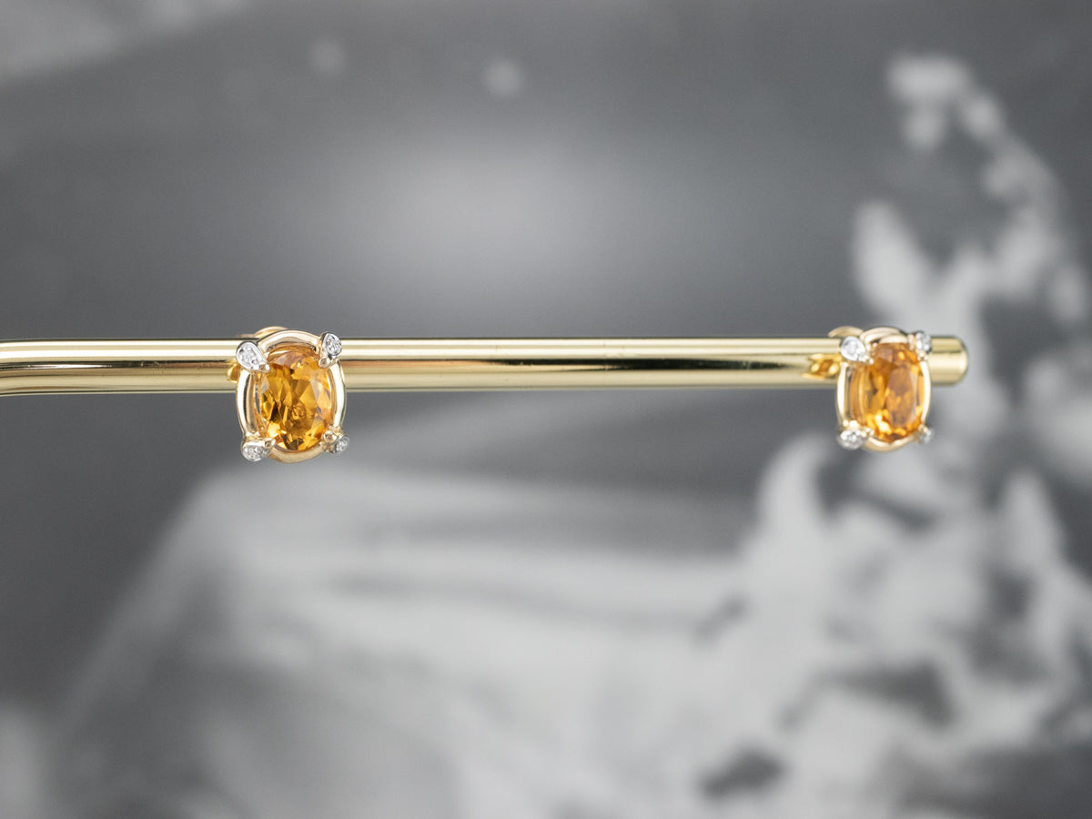 Modern Citrine and Diamond Stud Earrings