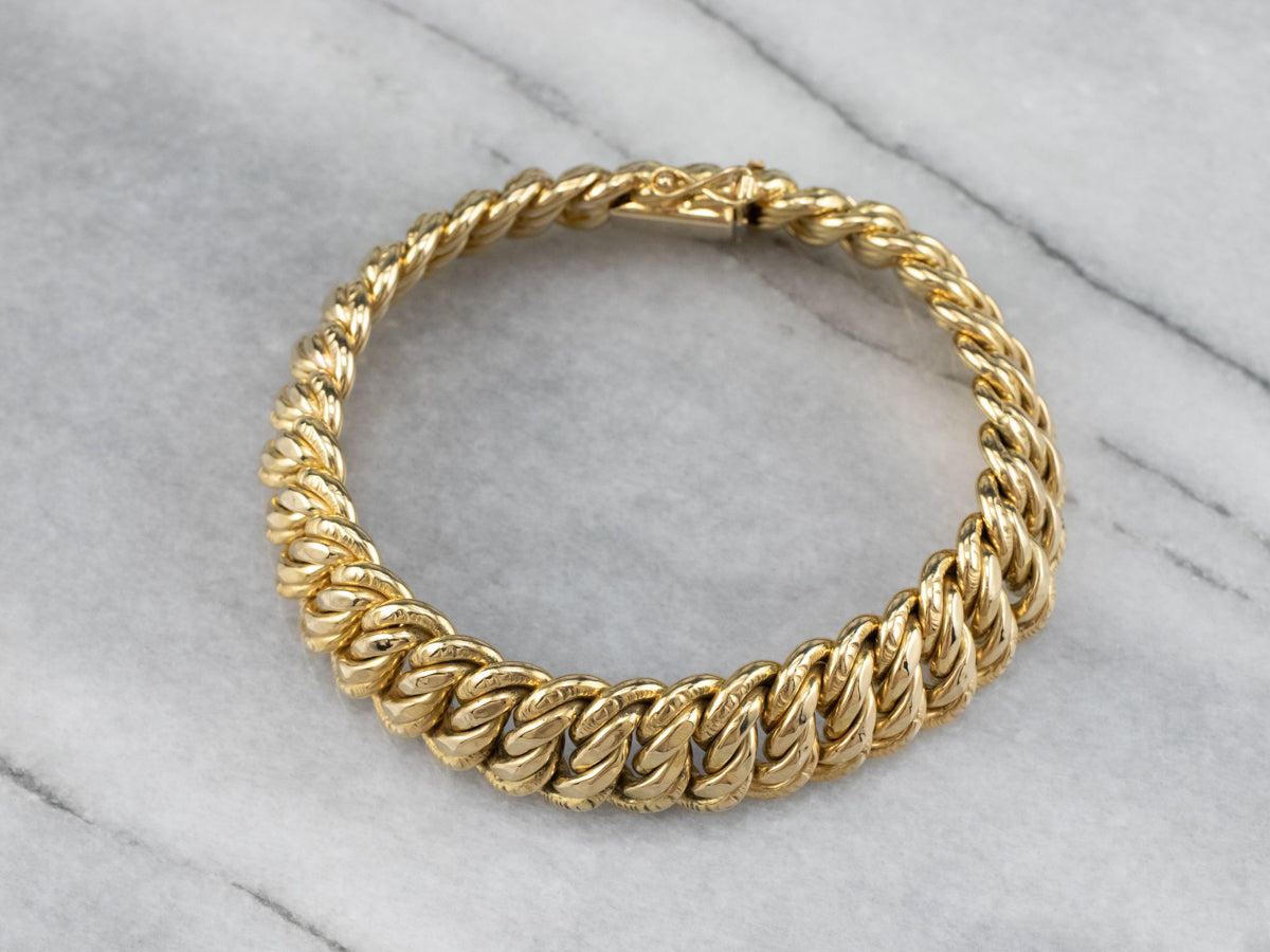 Chased 18K Gold Curb Chain Bracelet