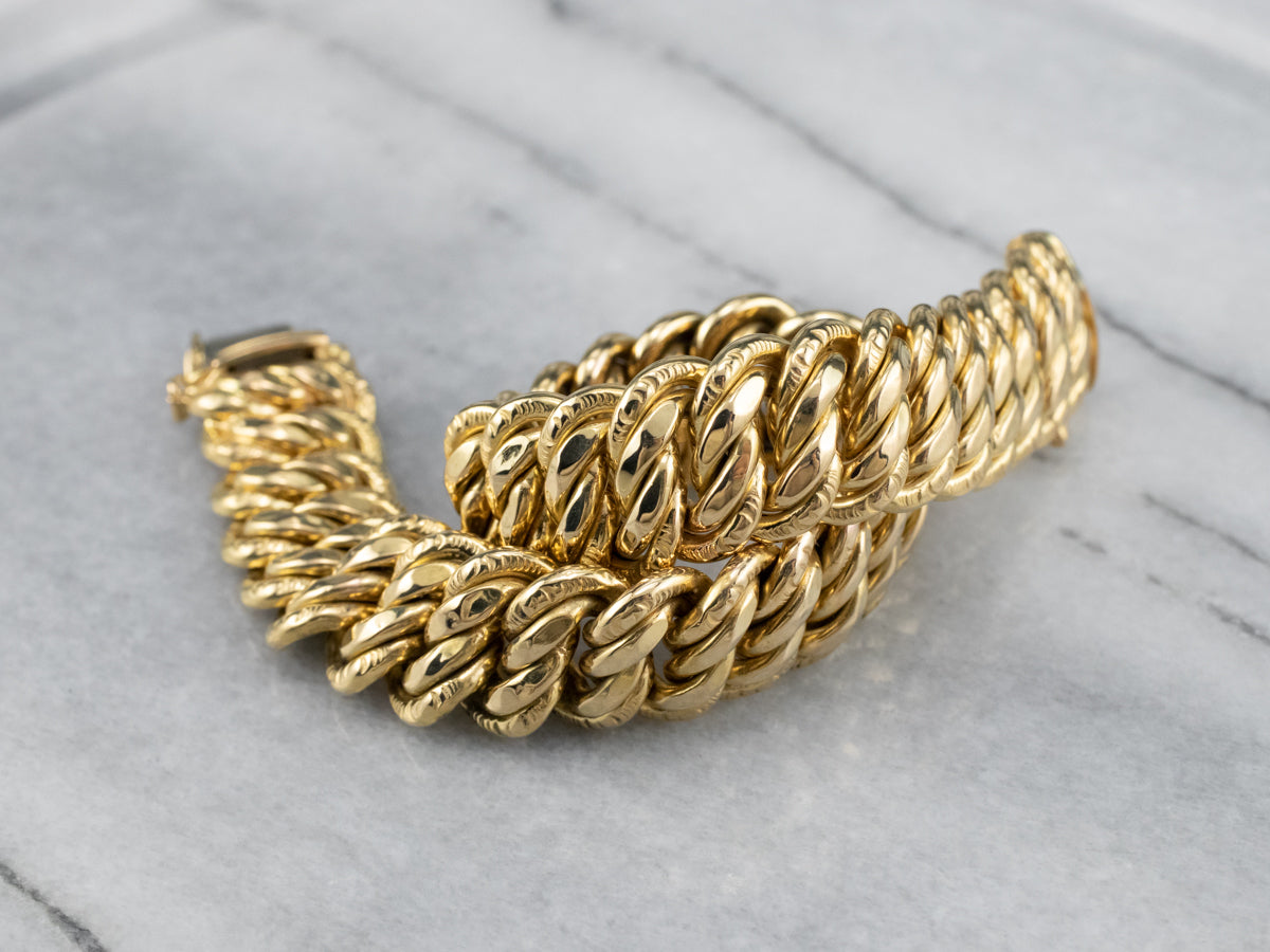 Chased 18K Gold Curb Chain Bracelet