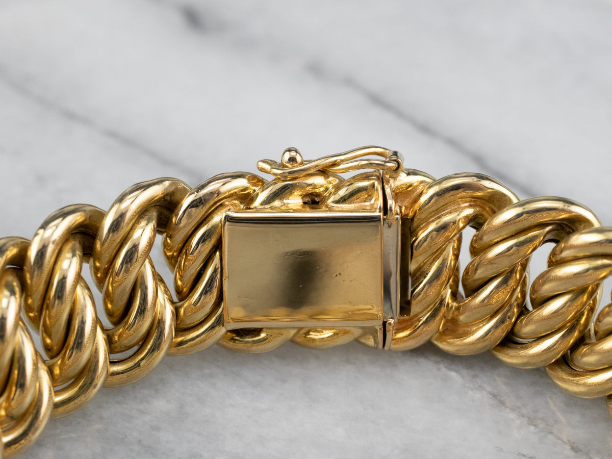 Chased 18K Gold Curb Chain Bracelet