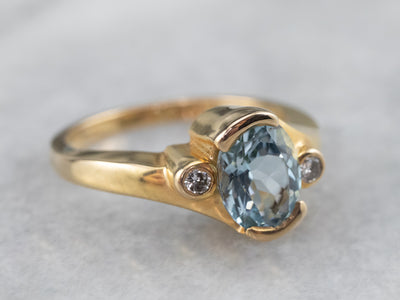 Aquamarine and Diamond Bypass Ring