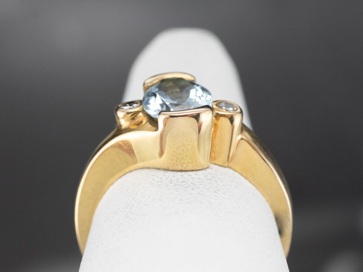 Aquamarine and Diamond Bypass Ring