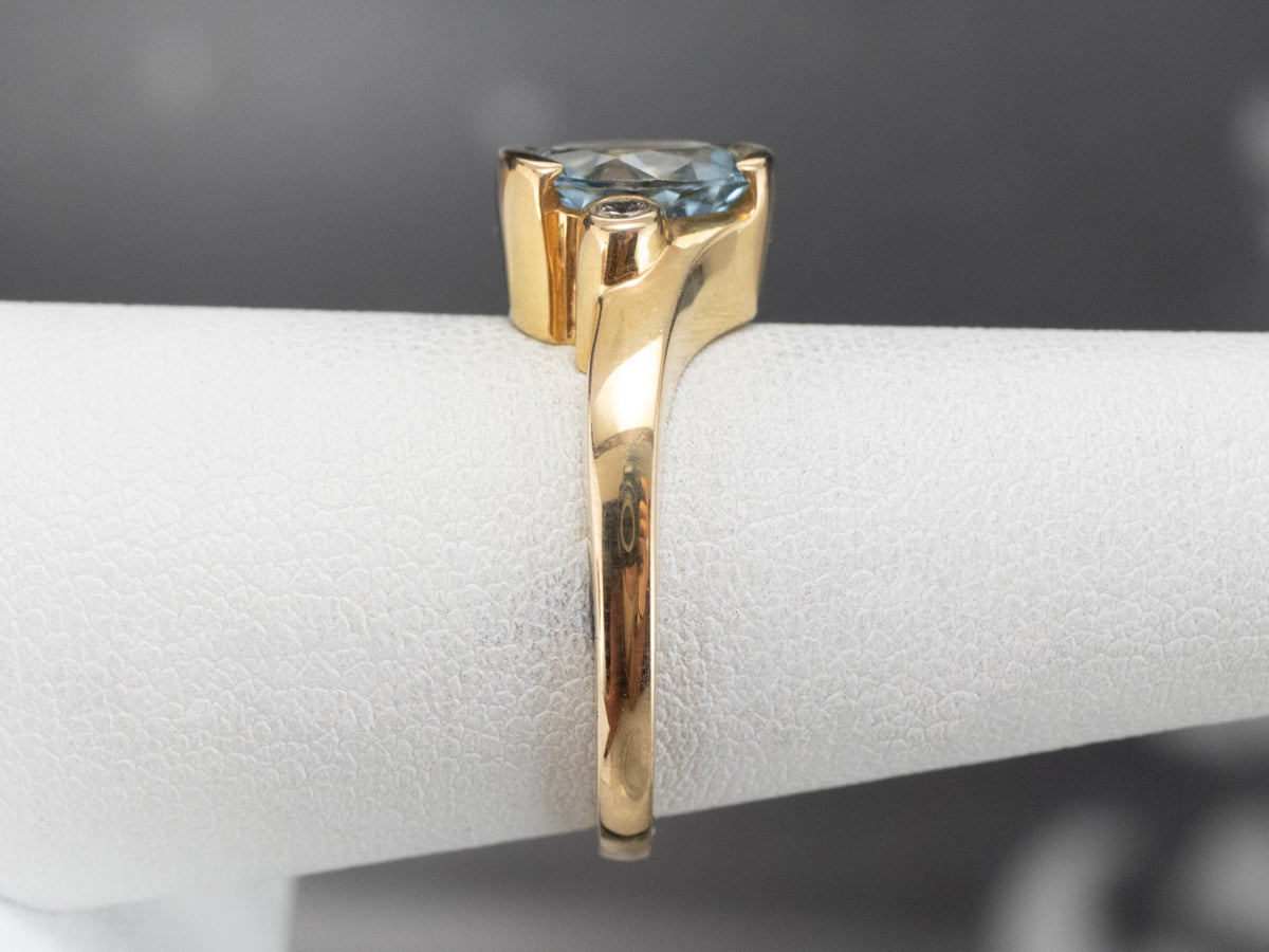 Aquamarine and Diamond Bypass Ring