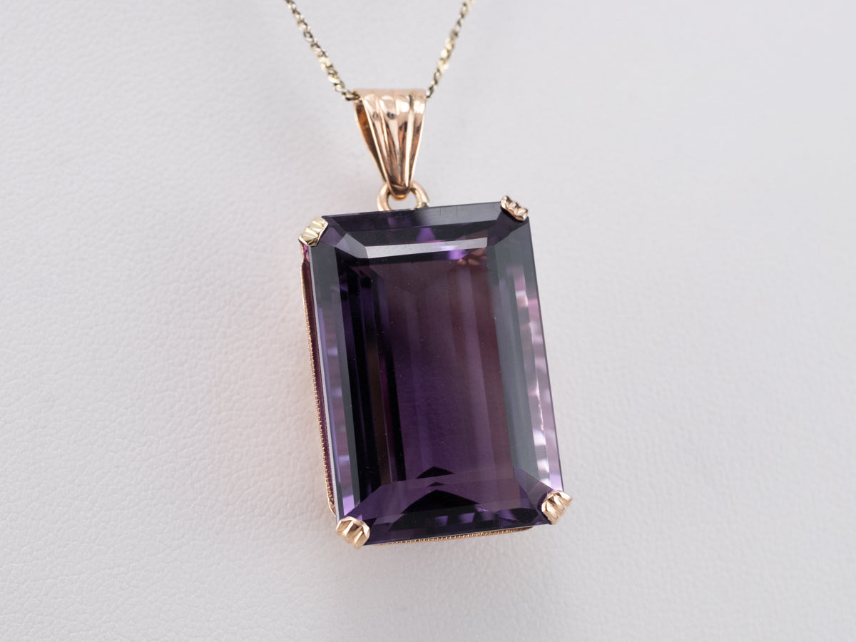 Large Amethyst Gemstone Pendant in Rose Gold