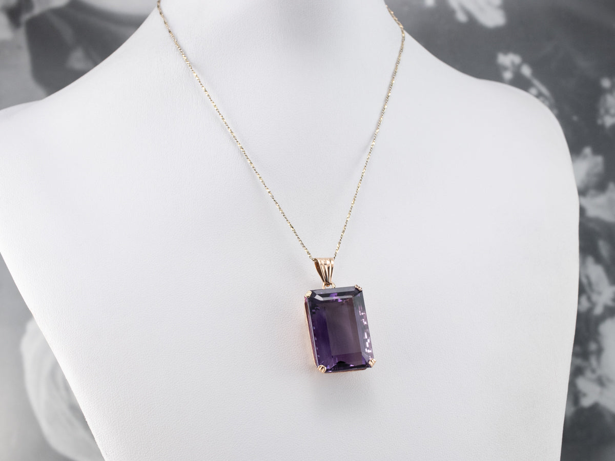 Large Amethyst Gemstone Pendant in Rose Gold