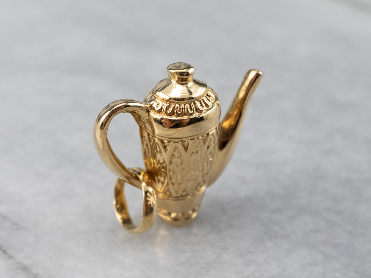 Ornate 18K Gold Teapot Charm