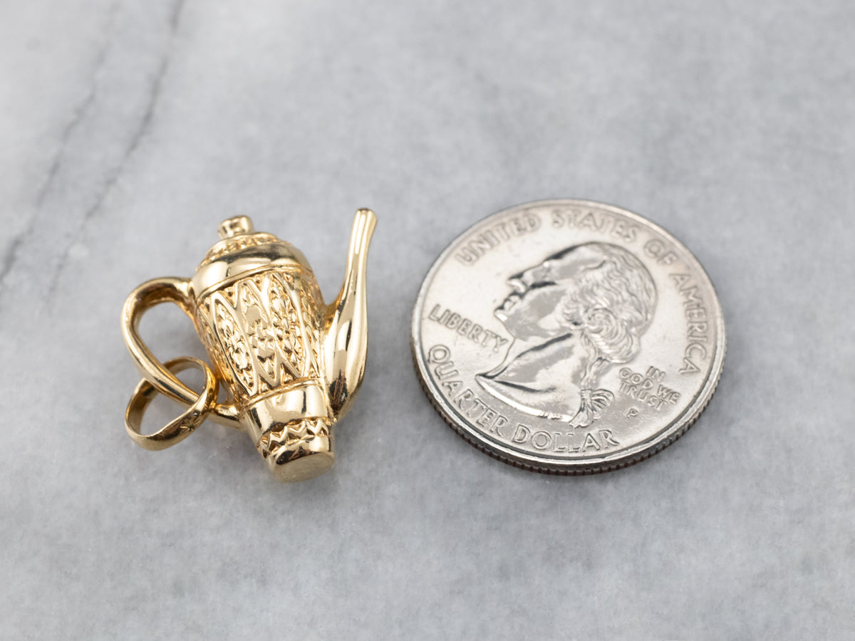 Ornate 18K Gold Teapot Charm