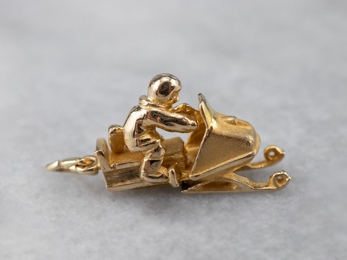 Vintage Gold Snowmobile Charm