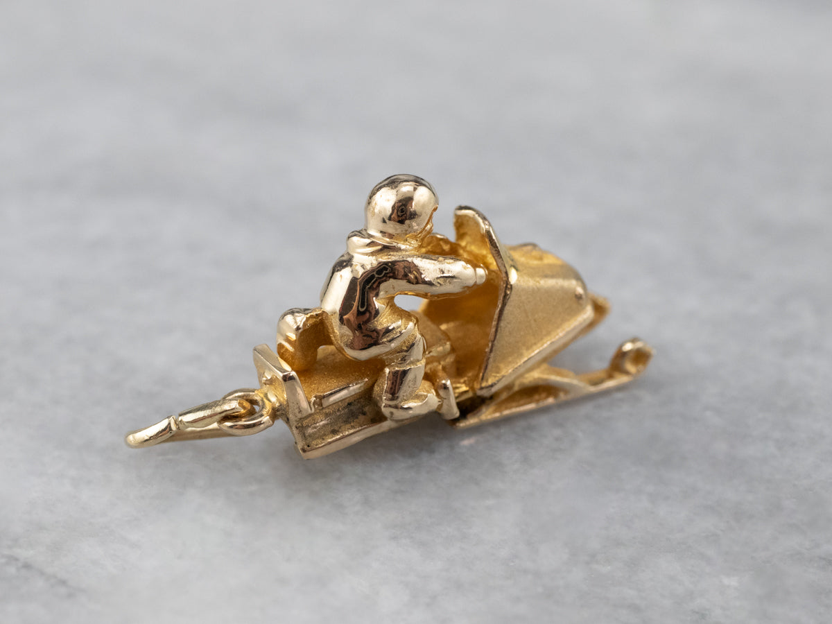 Vintage Gold Snowmobile Charm