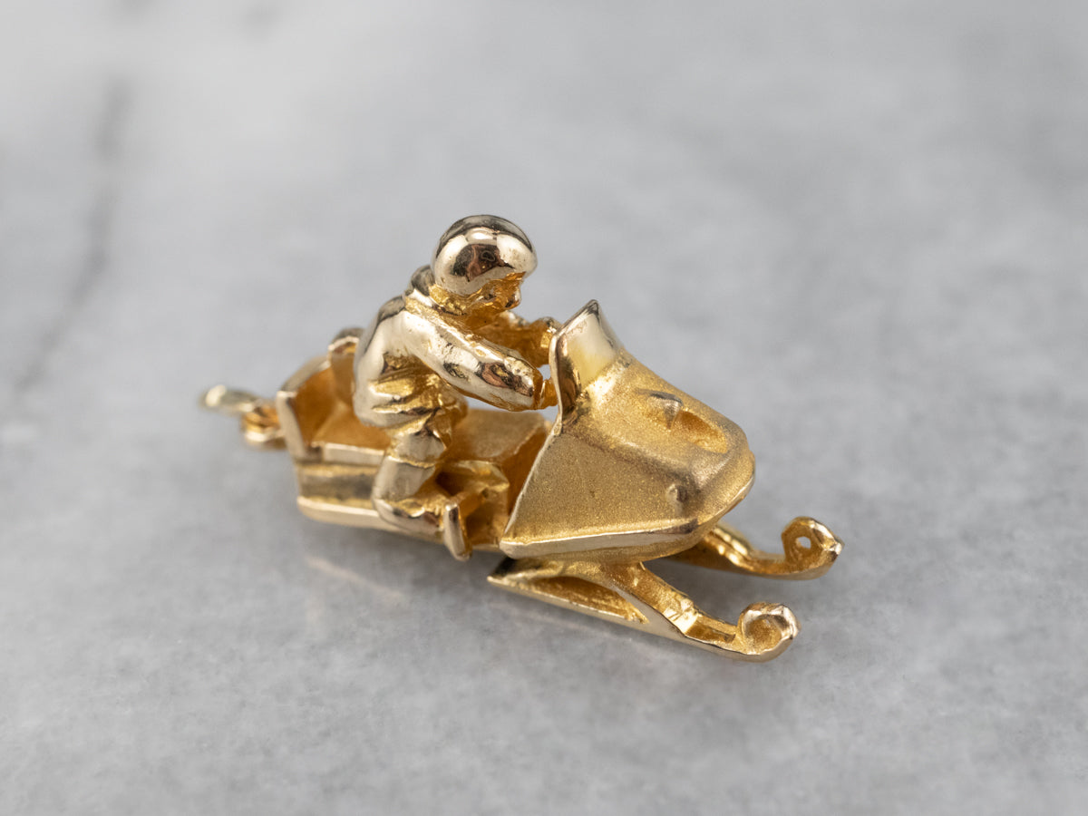 Vintage Gold Snowmobile Charm