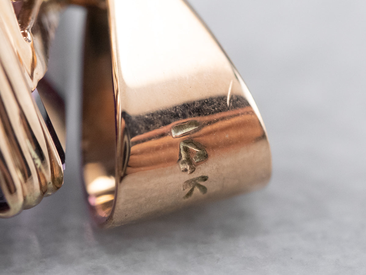 Large Amethyst Gemstone Pendant in Rose Gold