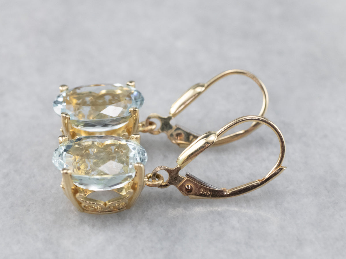 Gold Aquamarine Drop Earrings