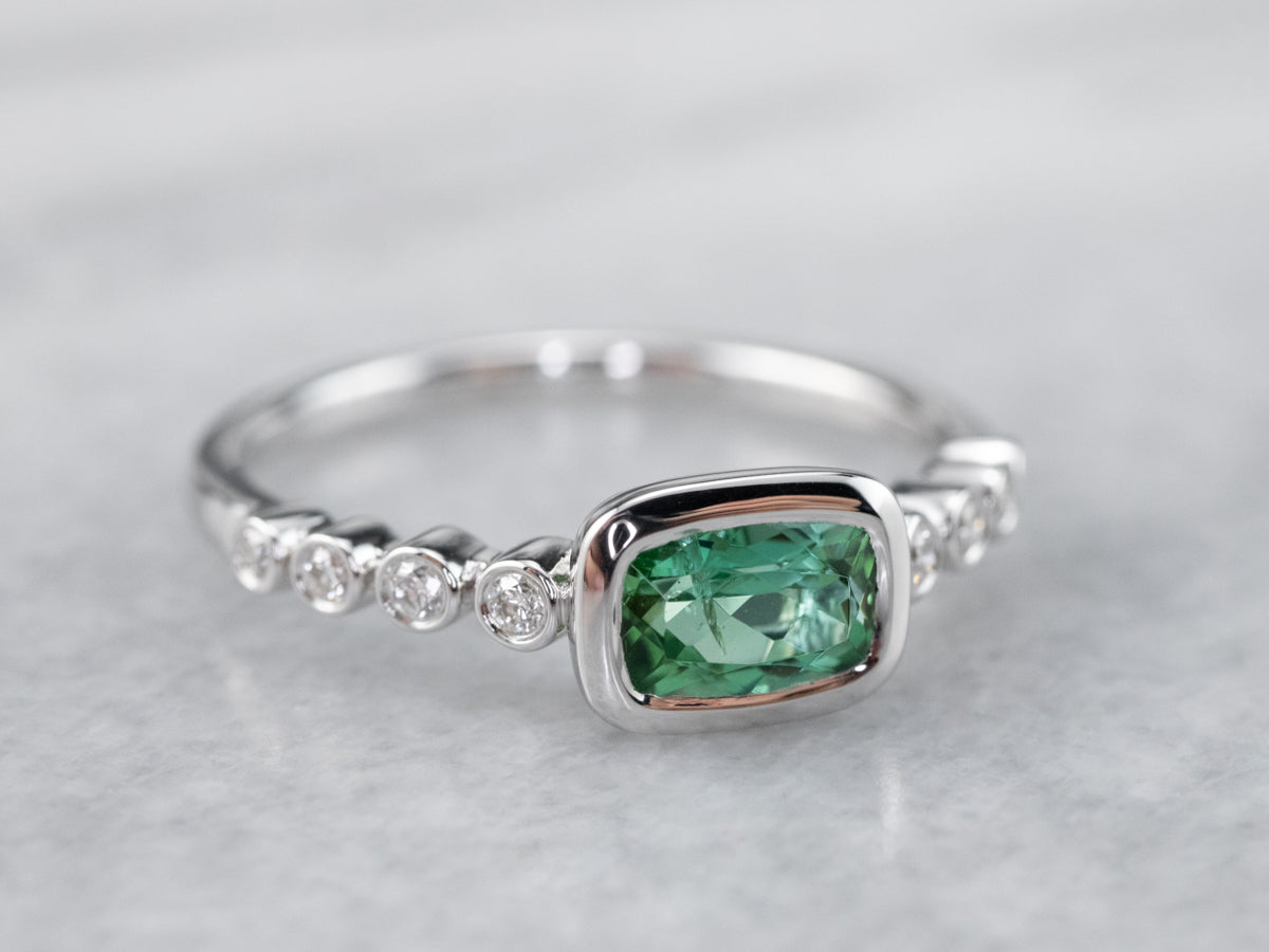 Sweet Green Tourmaline and Diamond Ring