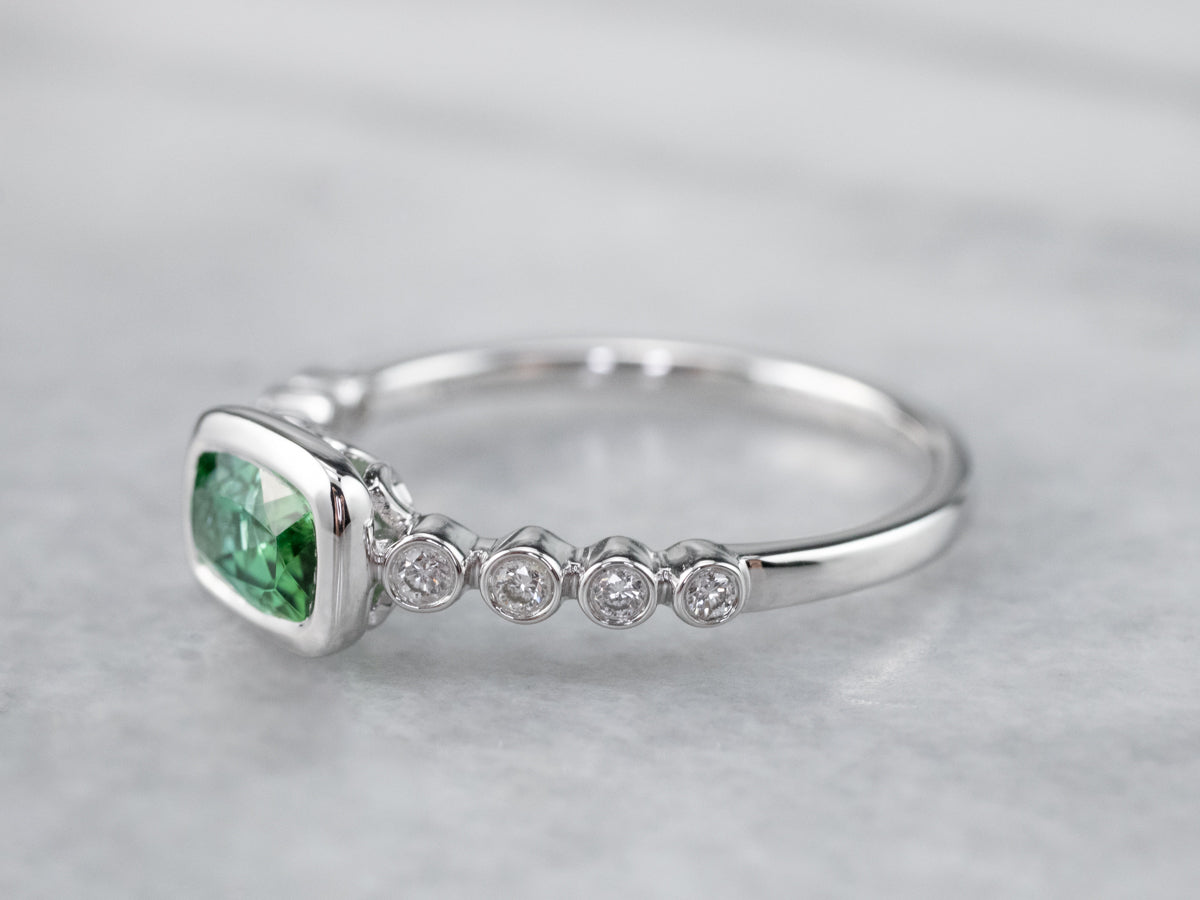 Sweet Green Tourmaline and Diamond Ring