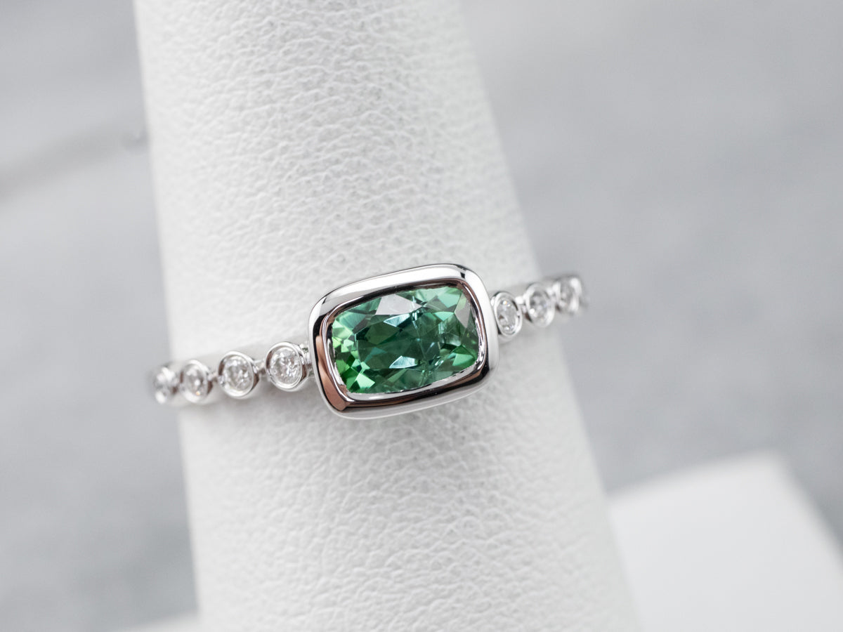 Sweet Green Tourmaline and Diamond Ring