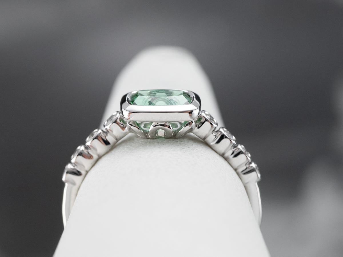 Sweet Green Tourmaline and Diamond Ring
