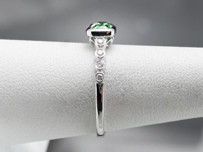 Sweet Green Tourmaline and Diamond Ring