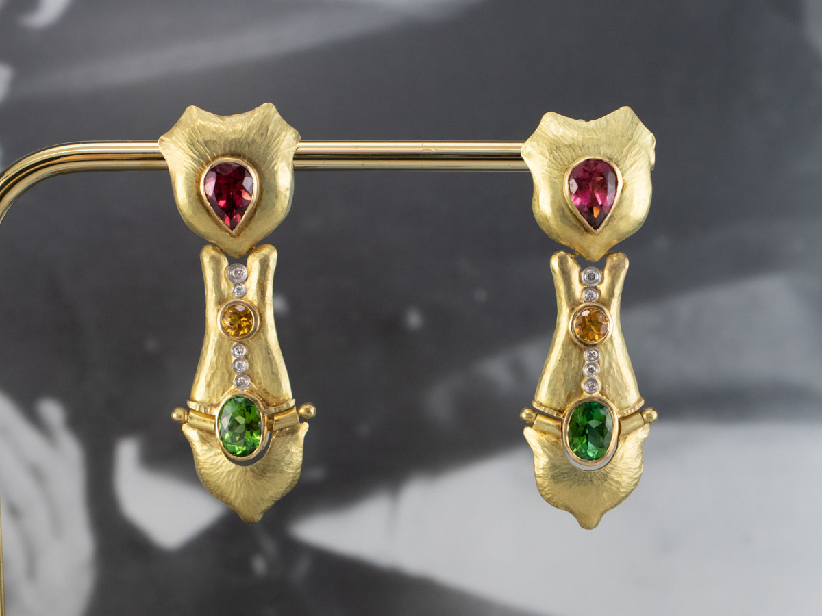 Hrach Chekijian Tourmaline Gold Drop Earrings