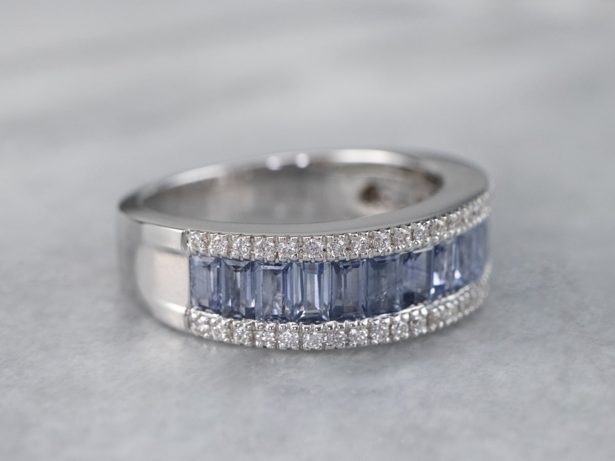Sapphire Diamond White Gold Band