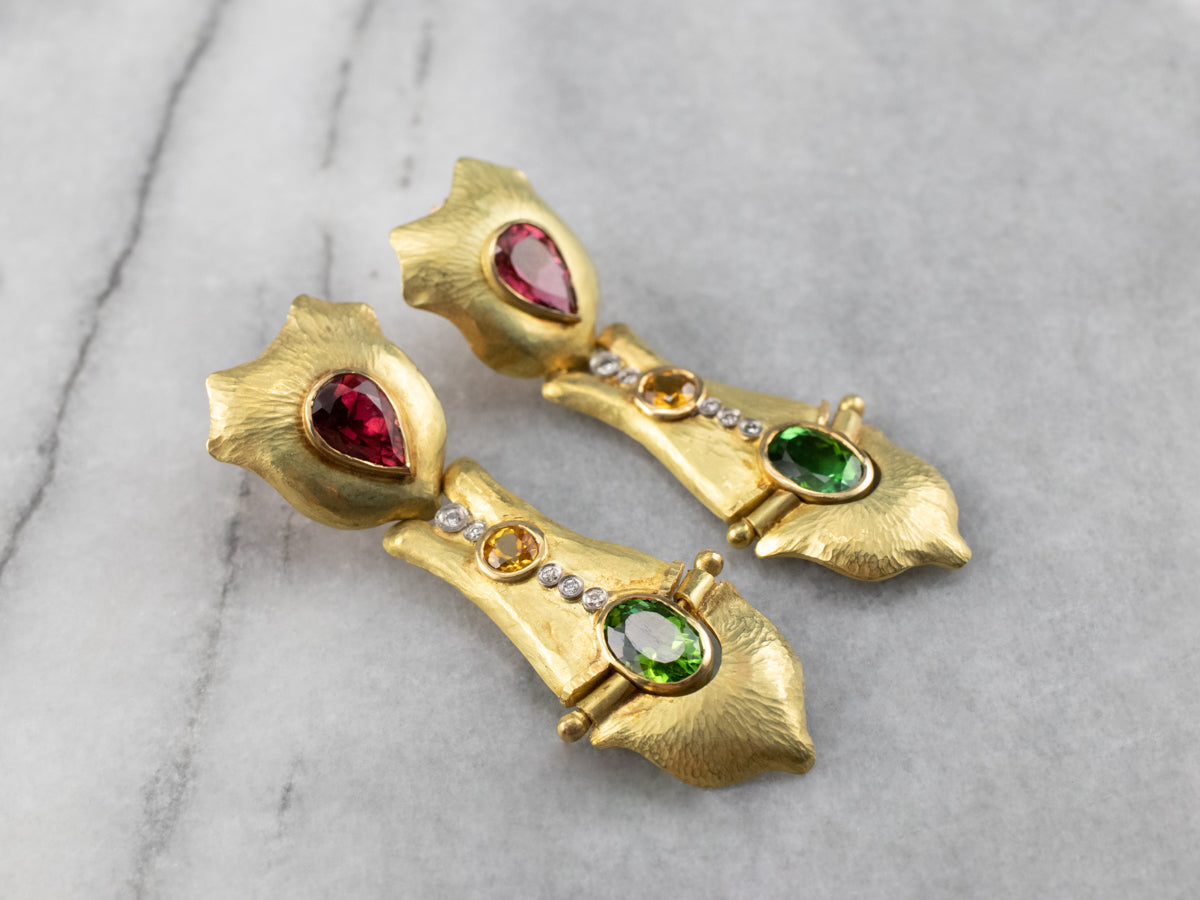 Hrach Chekijian Tourmaline Gold Drop Earrings