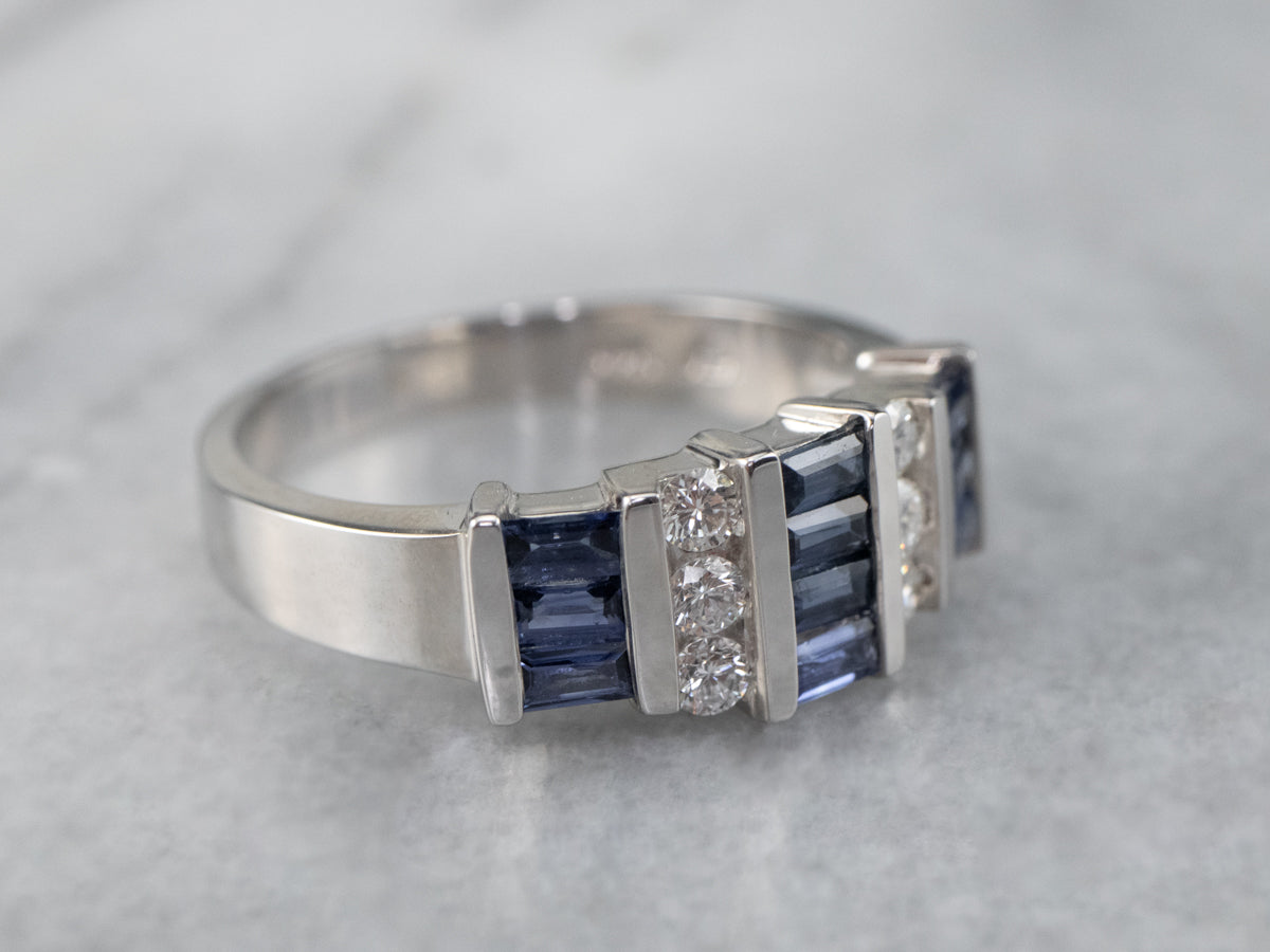 Bar Set Sapphire Diamond White Gold Band