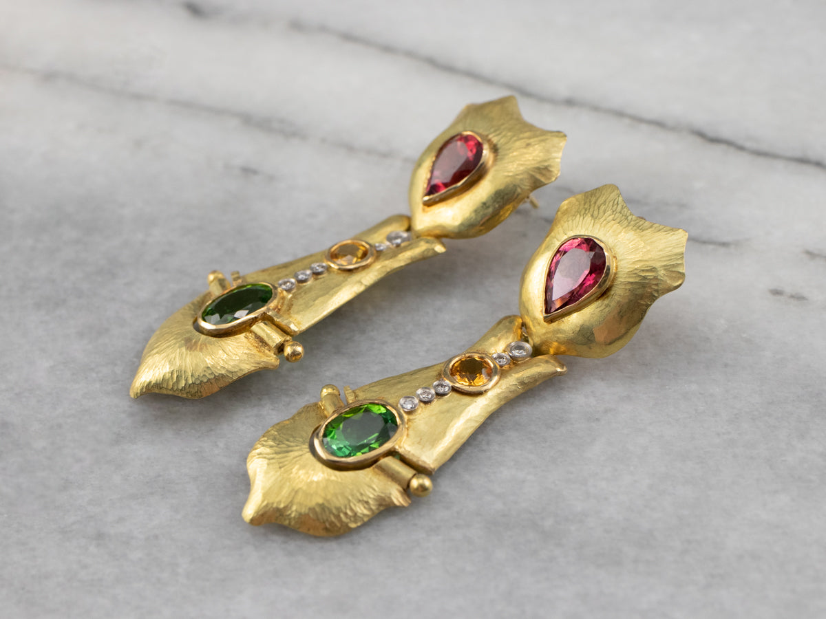 Hrach Chekijian Tourmaline Gold Drop Earrings
