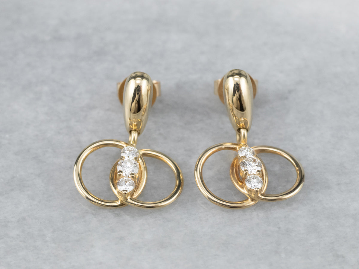 Diamond Interlocking Gold Drop Earrings