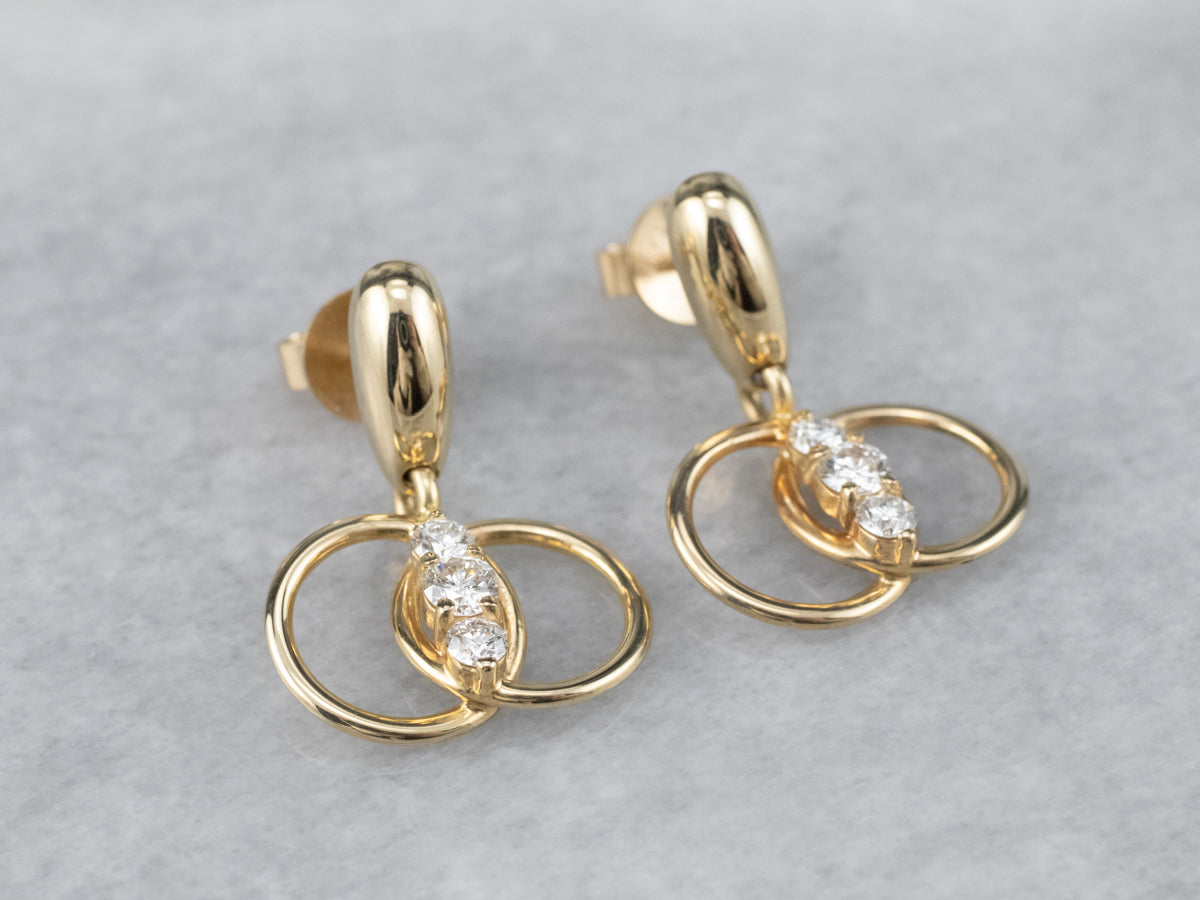 Diamond Interlocking Gold Drop Earrings