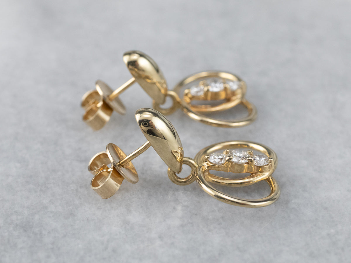 Diamond Interlocking Gold Drop Earrings